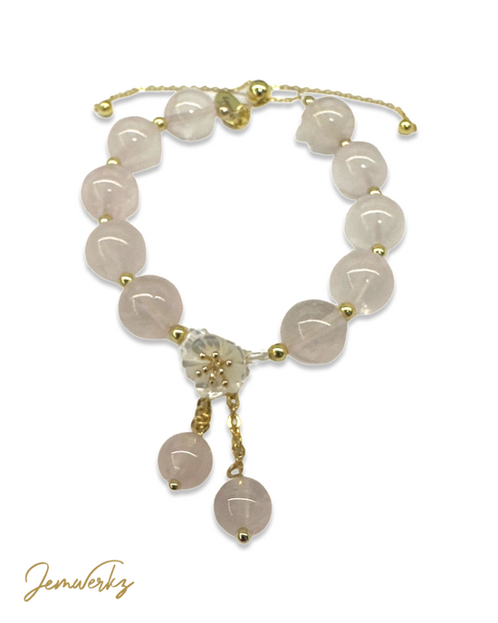 Load image into Gallery viewer, RUNA - Madagascar Rose Quartz with Clear Quartz and Pearl Flower Bracelet
