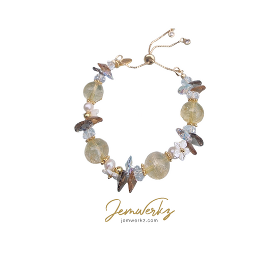 HANAMI - Floral Bracelet (Choice of Gemstone) with Clear Quartz, Freshwater Pearls, Pearl Shell Flowers and Swarovski Crystals
